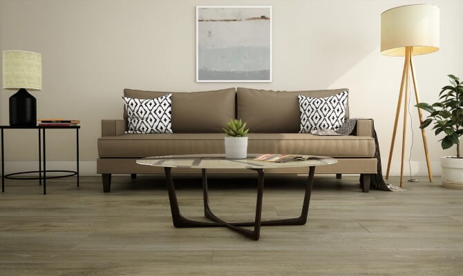 neat living area with laminate flooring