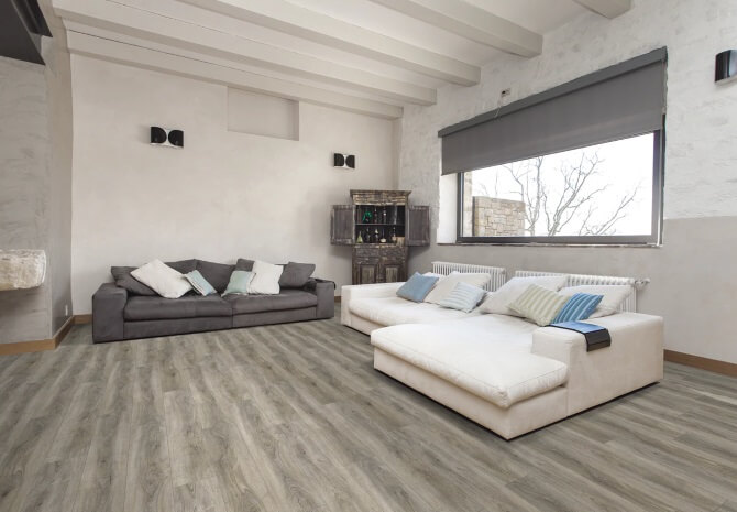 modern casual living space with engineered wood flooring