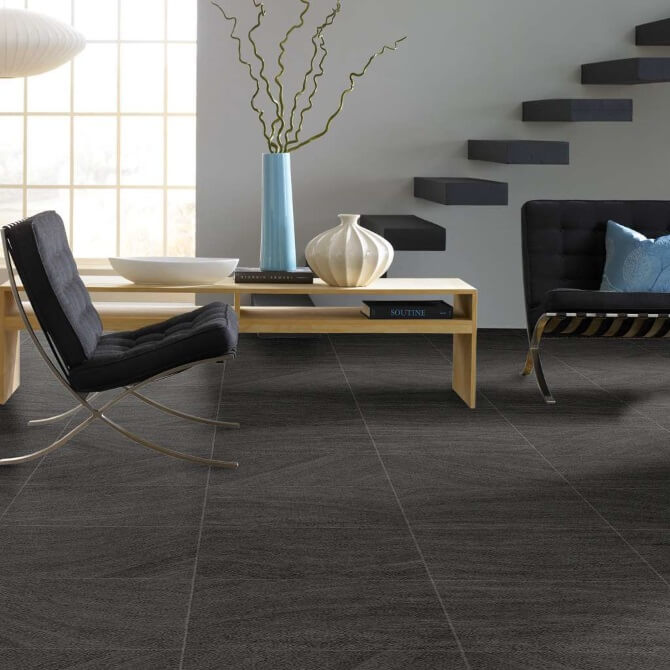 Black Luxury Vinyl Tile Flooring, Black LVT